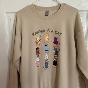 Beige Cat Graphic Sweatshirt